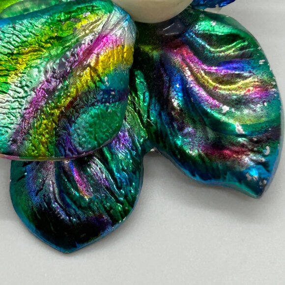 Vintage Art Deco Flapper Lady Brooch Pin Face Iridescent Rainbow 1980s Jewelry - Picture 4 of 12